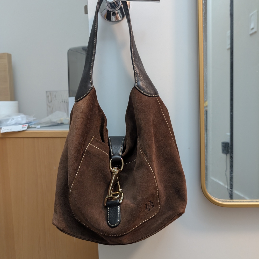 Dooney And Bourke Brown Suede Shoulder Hobo Bag
